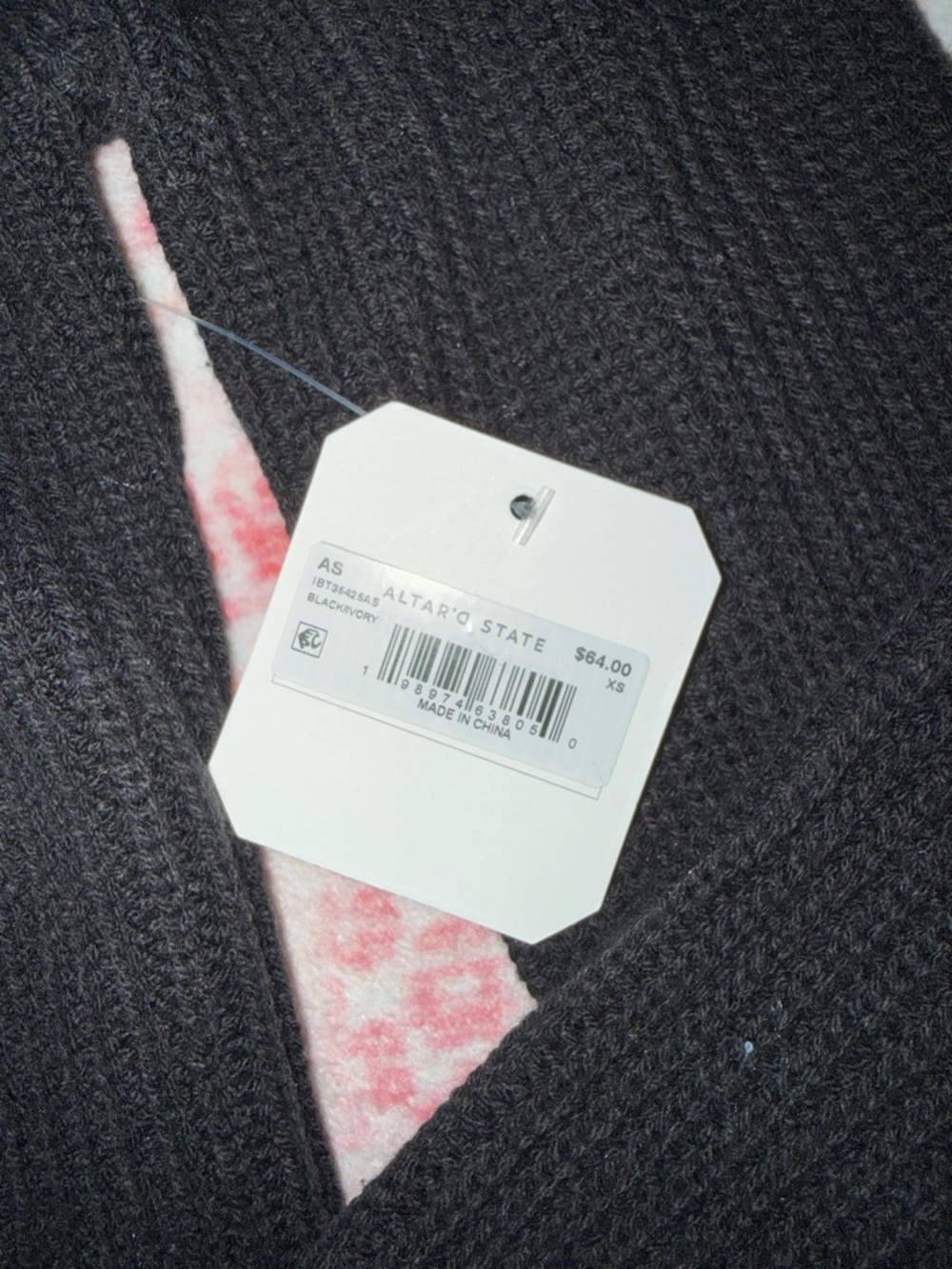 Altar'd State Black Knit Cardigan with Cream Accent - Picture 2 of 2